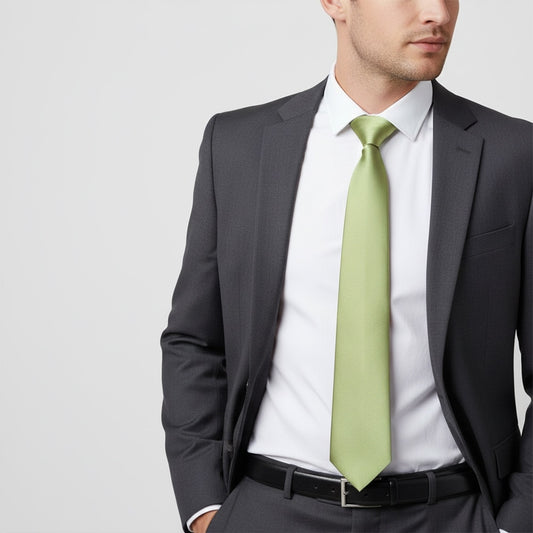 Plain Sage Green Satin Classic Mens Tie 2