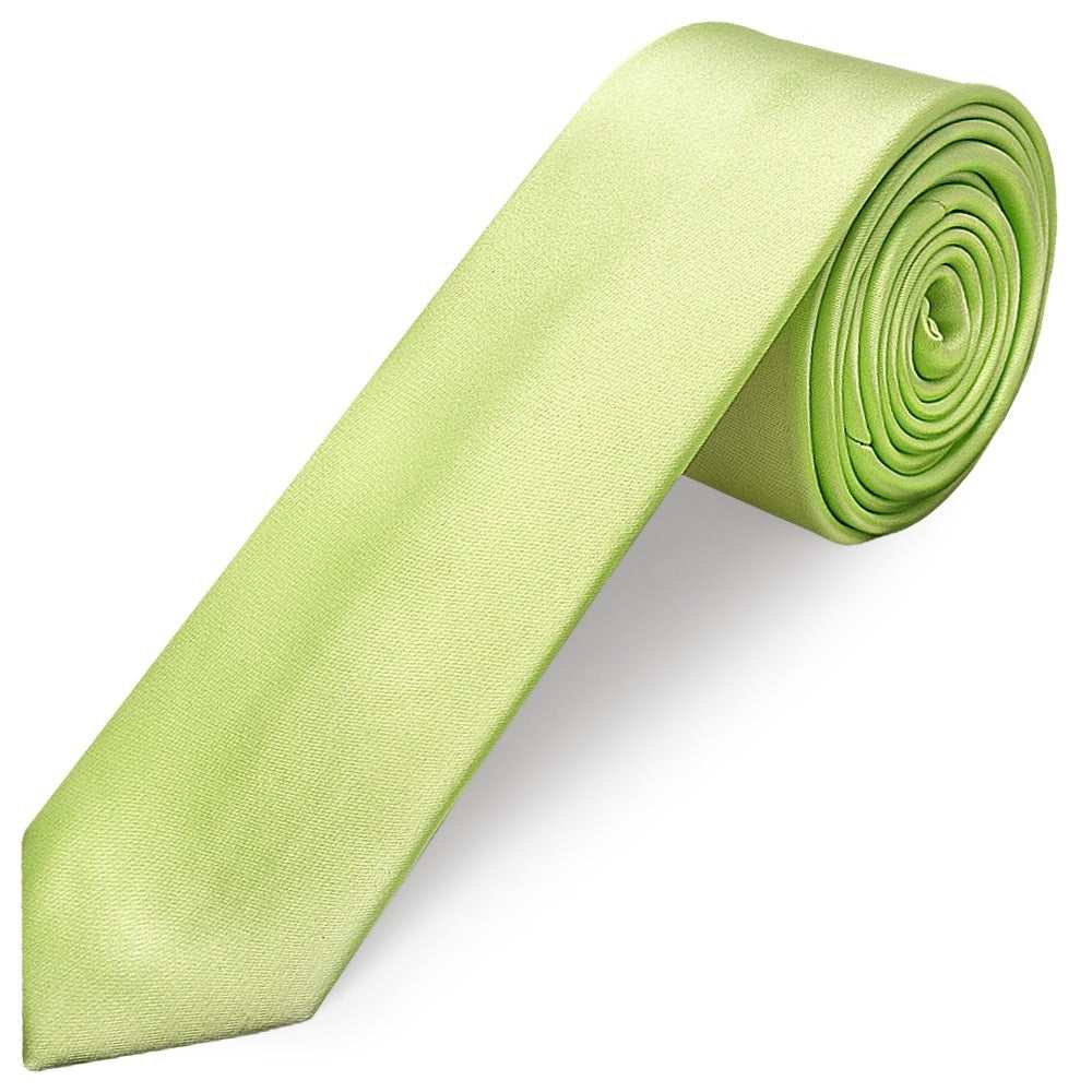 Plain Avocado Green Satin Skinny Mens Tie 1