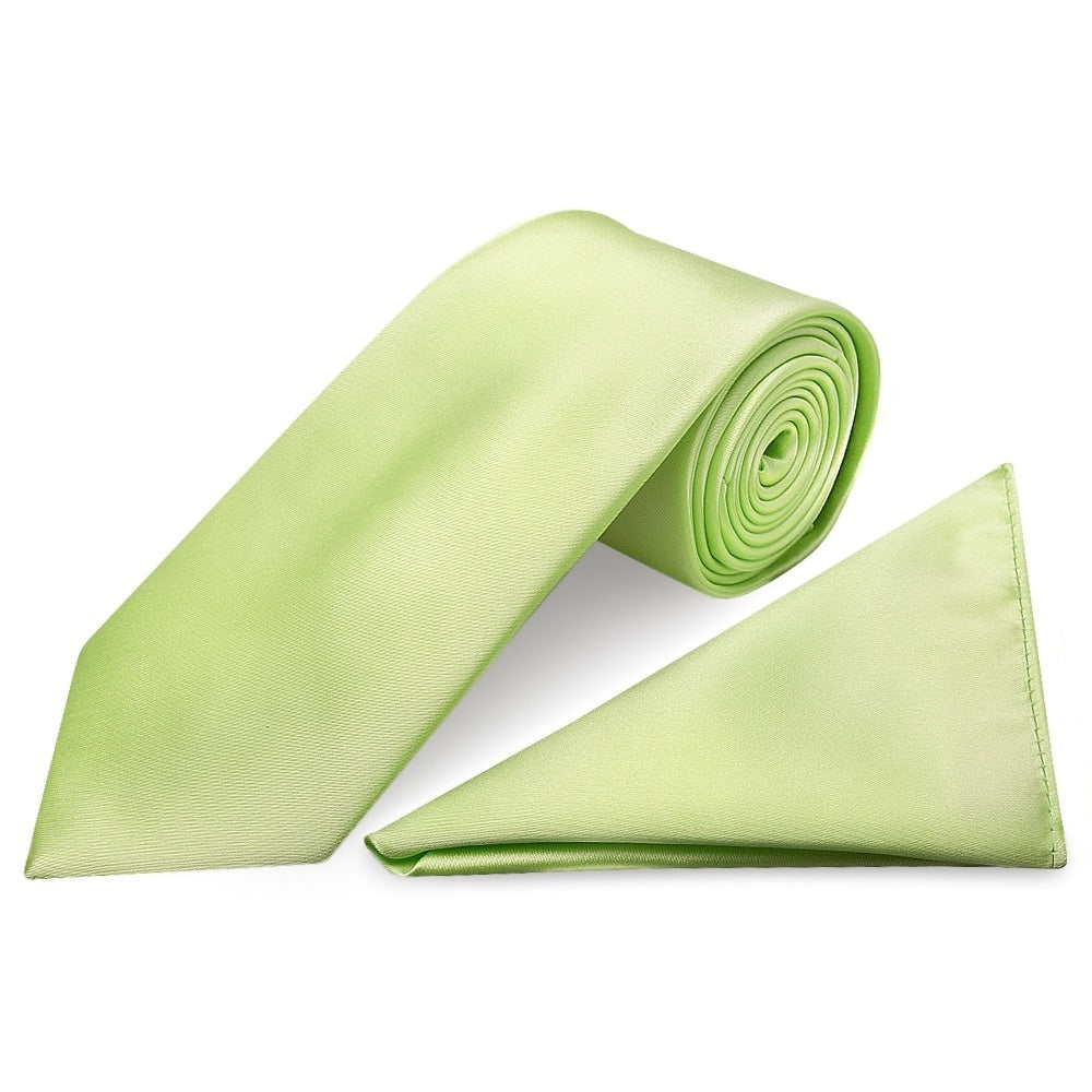 Plain Avocado Satin Classic Mens Tie And Pocket Square Set 1