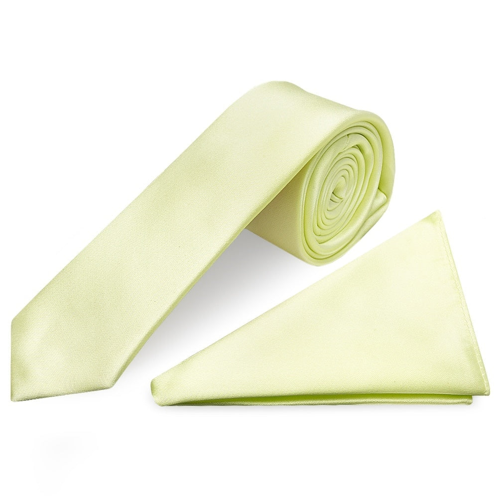 Plain Willow Green Boys Satin Skinny Tie And Pocket Square Set 1