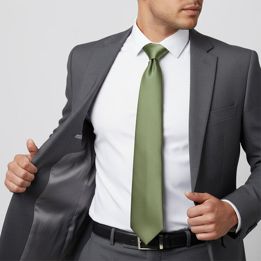 Plain Olive Green Satin Classic Mens Tie 2