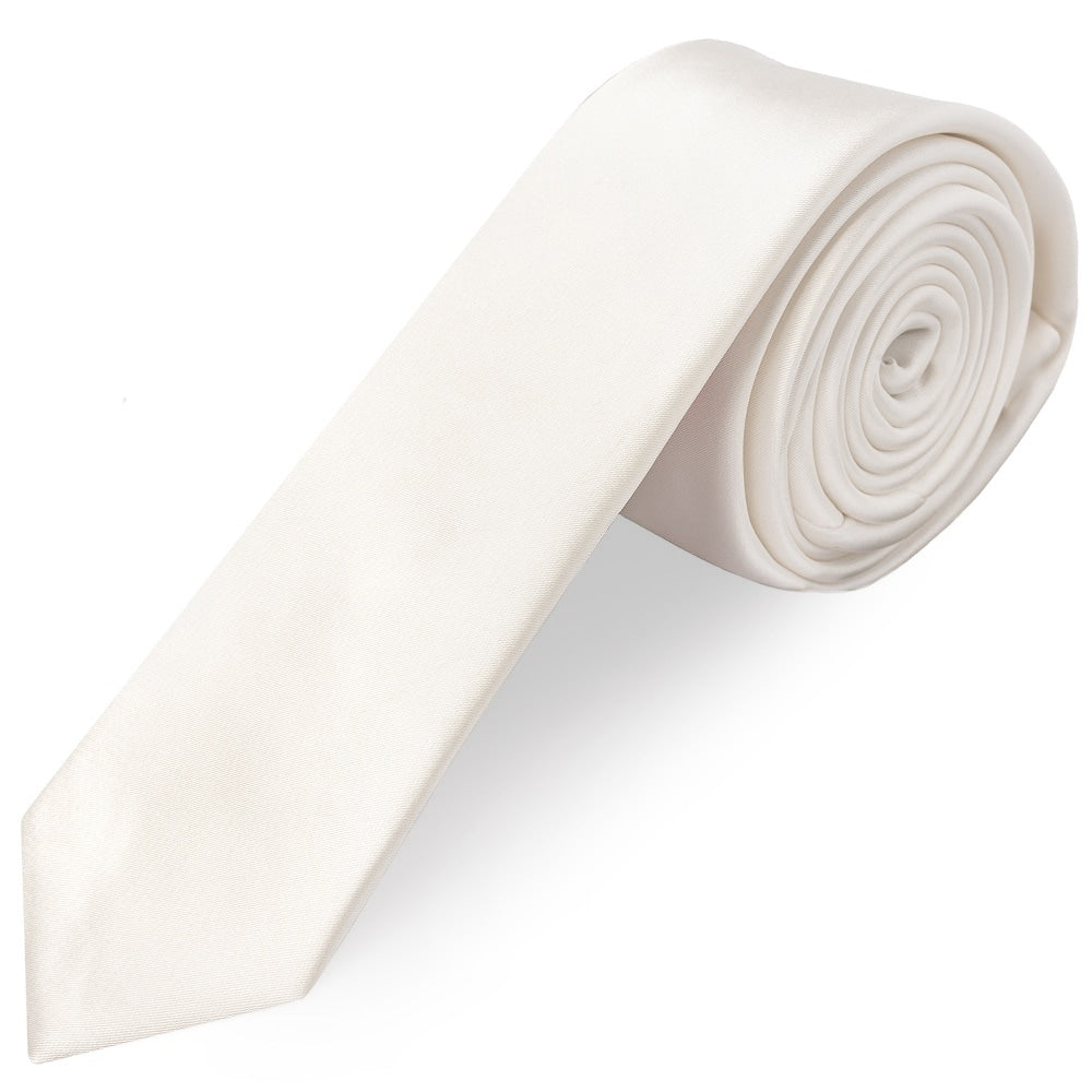 Plain White Satin Skinny Mens Tie 1