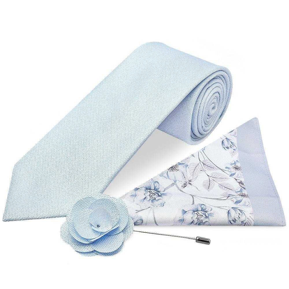 Classic Blue Mens Tie With Pocket Square And Lapel Pin Set 1