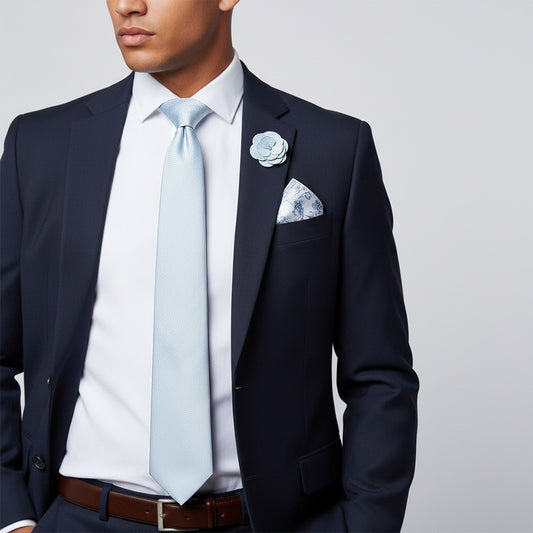 Classic Blue Mens Tie With Pocket Square And Lapel Pin Set 2
