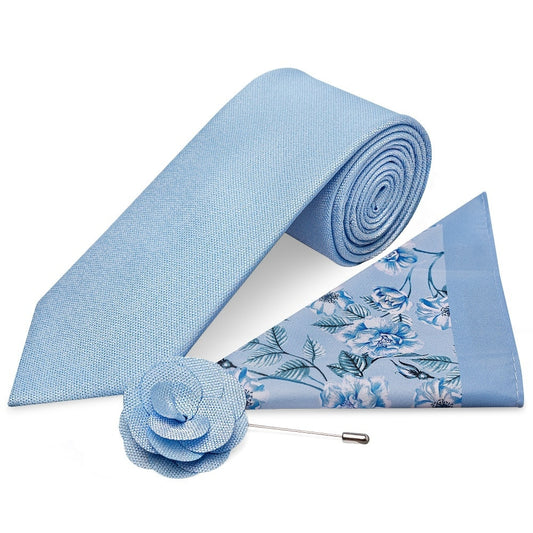 Classic Dusty Blue Mens Tie With Pocket Square And Lapel Pin Set 1
