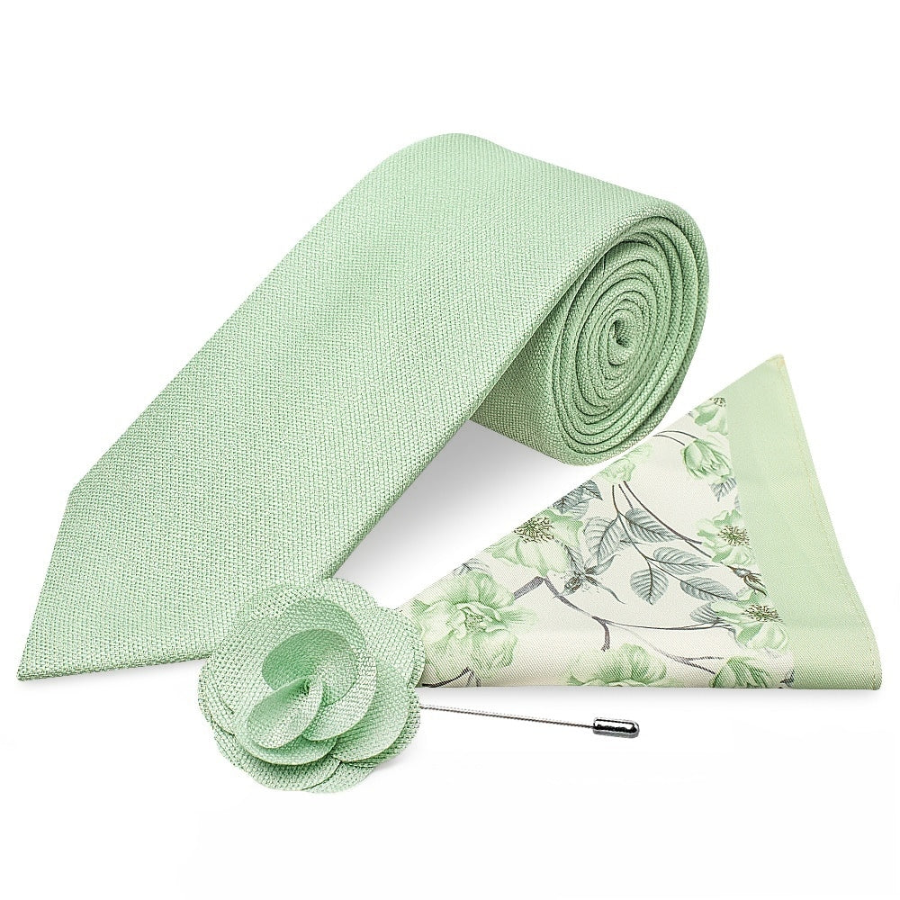 Classic Green Mens Tie With Pocket Square And Lapel Pin Set 1
