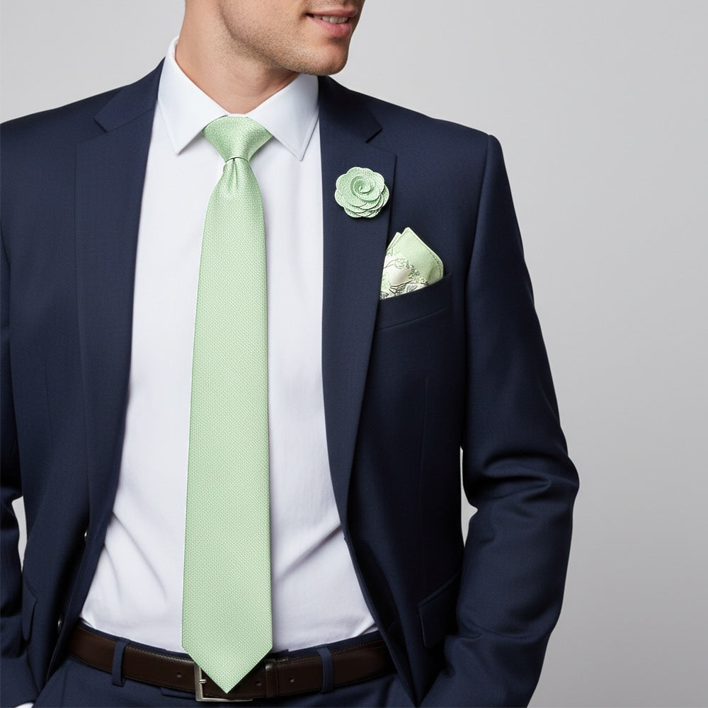 Classic Green Mens Tie With Pocket Square And Lapel Pin Set 2