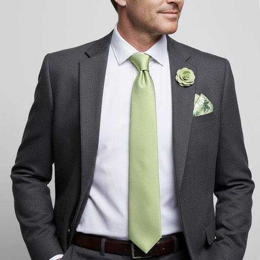 Classic Sage Green Mens Tie With Pocket Square And Lapel Pin Set 2
