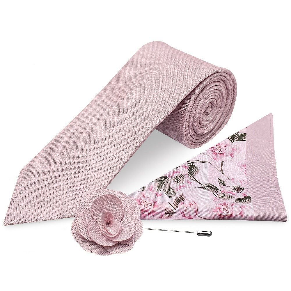 Classic Dusty Rose Mens Tie With Pocket Square And Lapel Pin Set 1