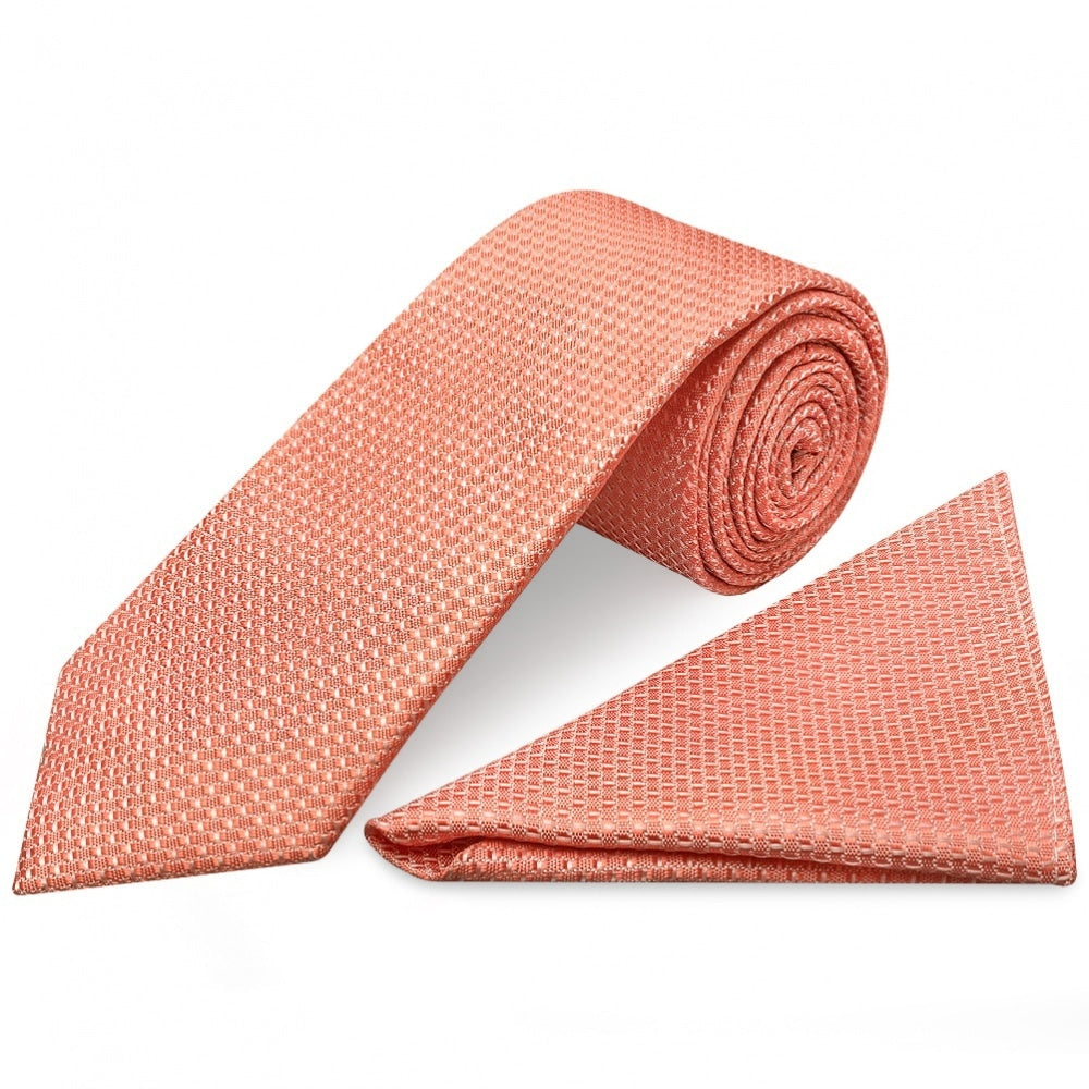 Coral Textured Classic Tie And Pocket Square Set 1