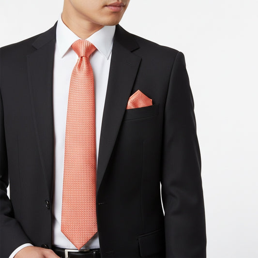 Coral Textured Classic Tie And Pocket Square Set 2