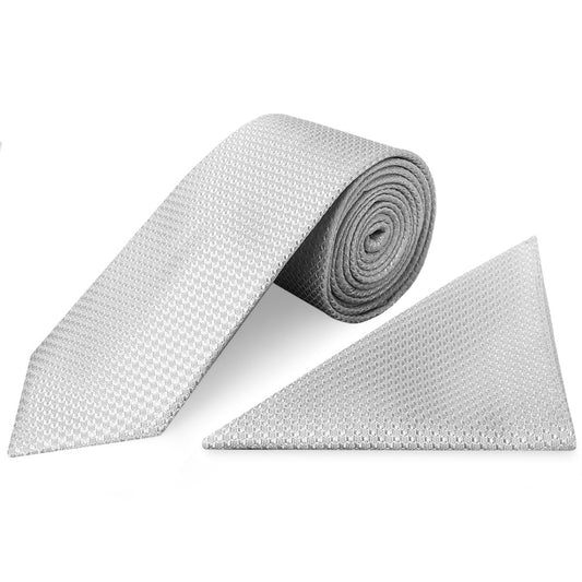Silver Textured Classic Tie And Pocket Square Set 1