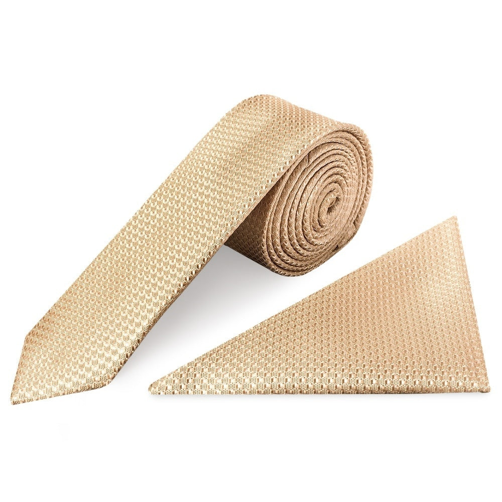 Gold Boys Textured Skinny Tie And Pocket Square Set 1