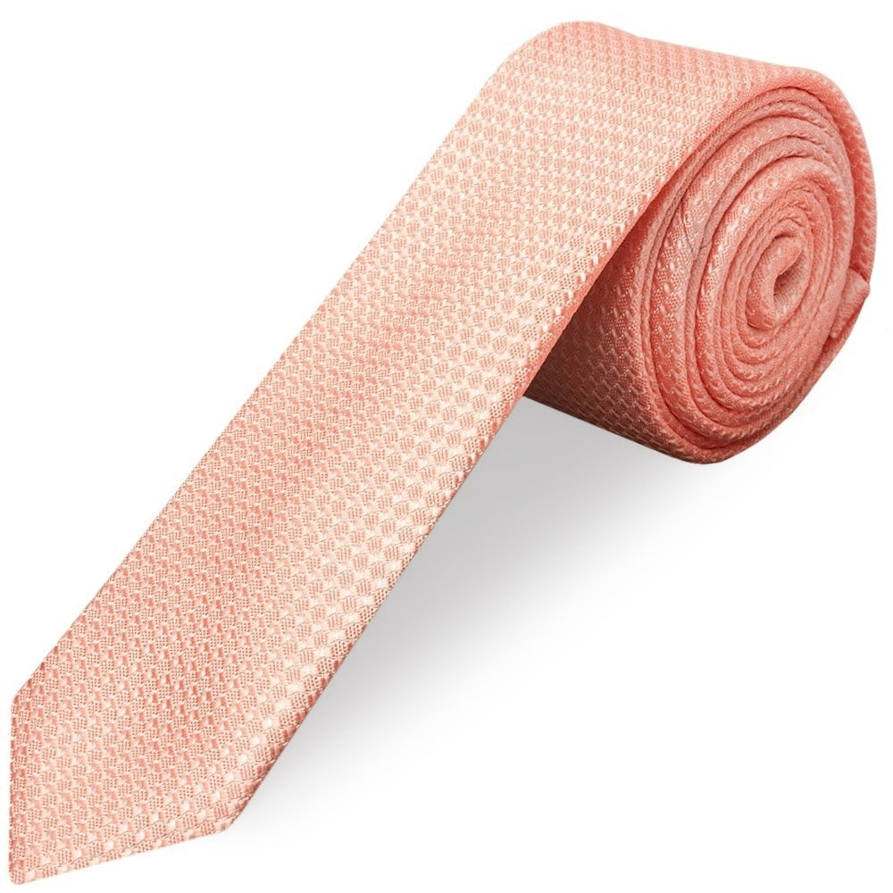 Peach Textured Skinny Tie And Pocket Square Set 2
