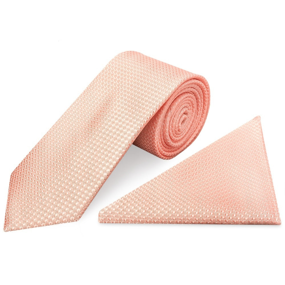 Peach Textured Classic Tie And Pocket Square Set 1