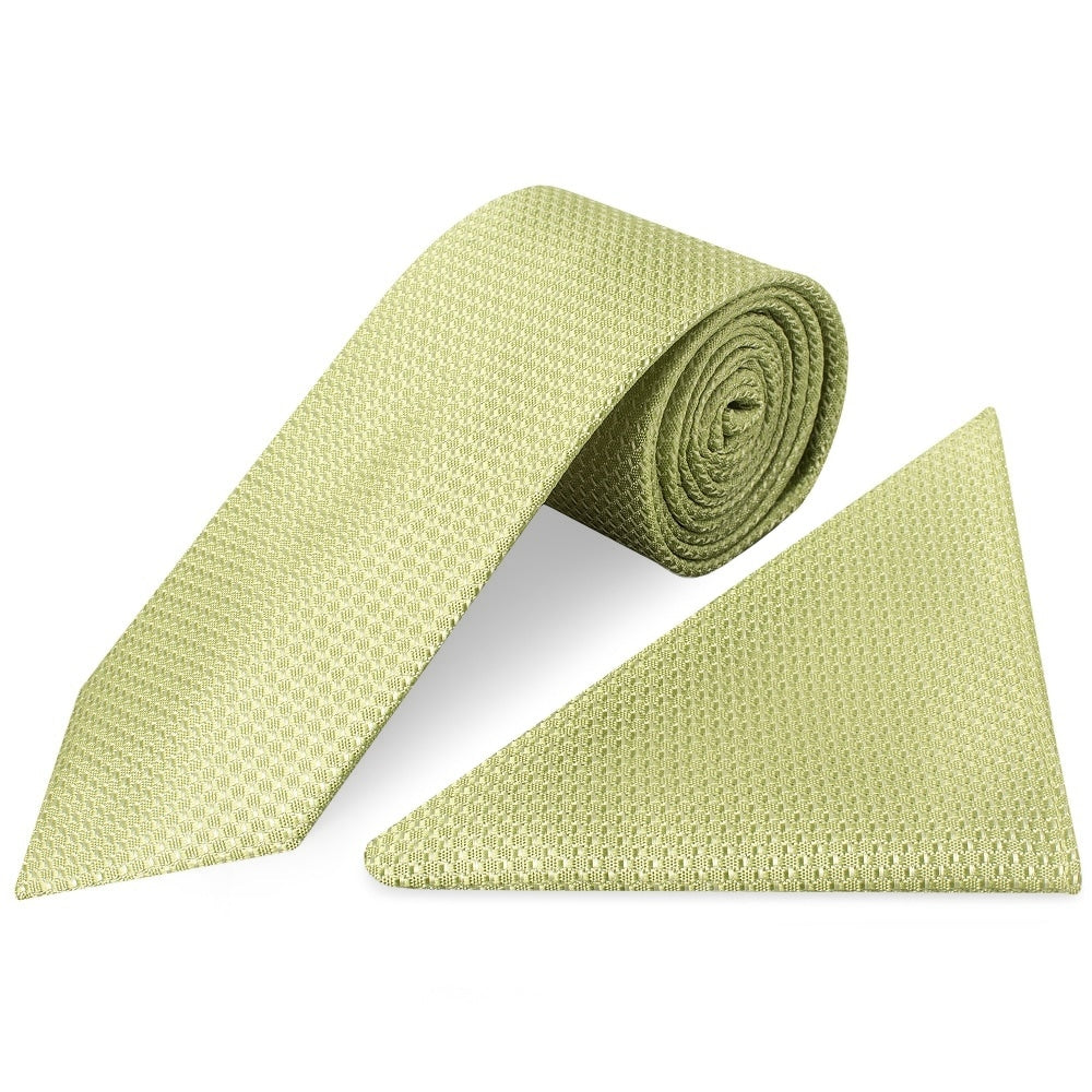 Sage Green Textured Classic Tie And Pocket Square Set 1