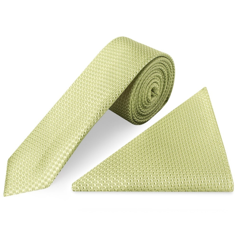 Sage Green Textured Skinny Tie And Pocket Square Set 1