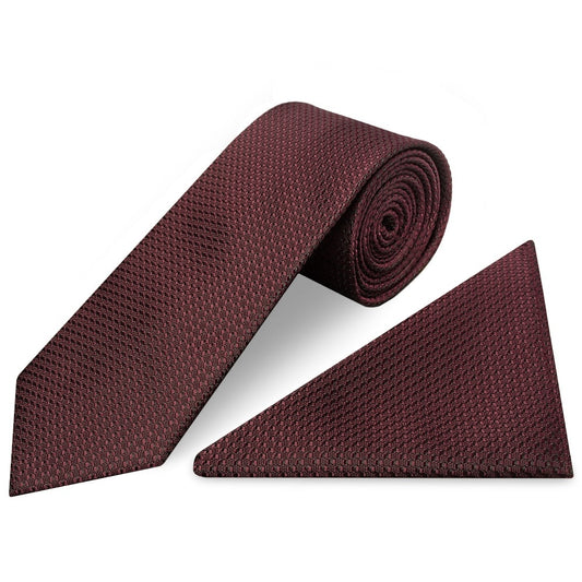 Burgundy Textured Classic Tie And Pocket Square Set 1
