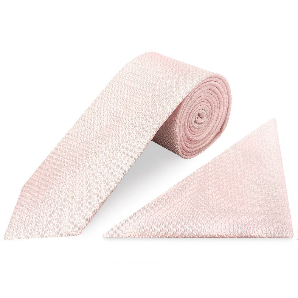 Blush Textured Classic Tie And Pocket Square Set 1