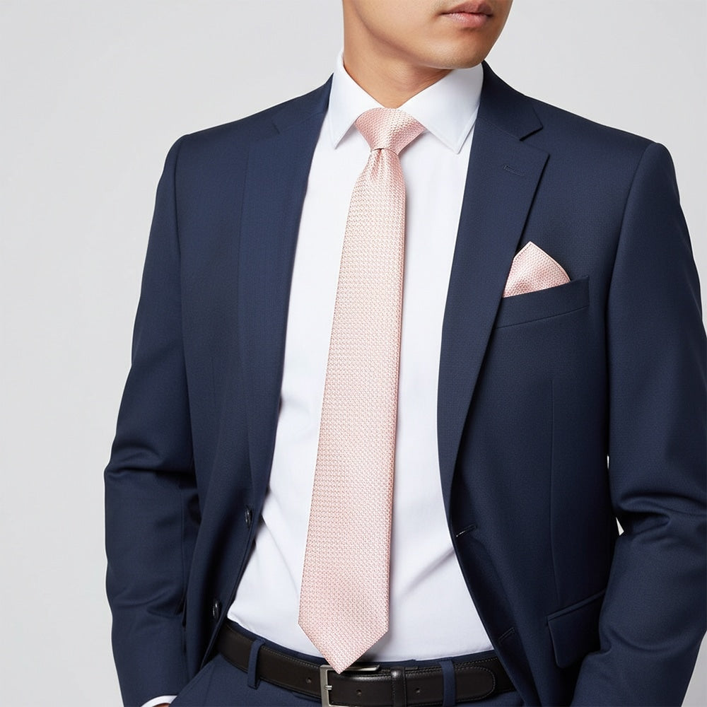 Blush Textured Classic Tie And Pocket Square Set 2