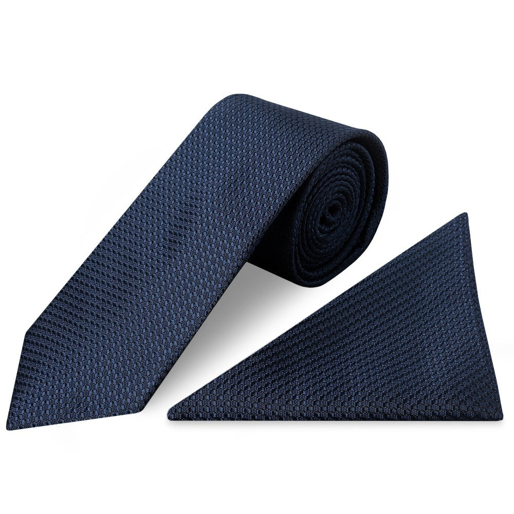 French Navy Textured Classic Tie And Pocket Square Set 1