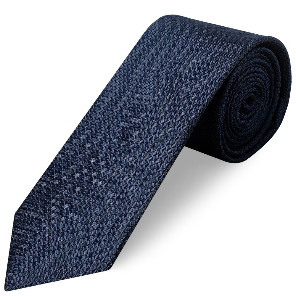 French Navy Textured Classic Tie And Pocket Square Set 3