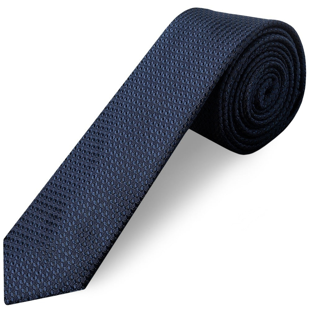 French Navy Textured Skinny Tie 1