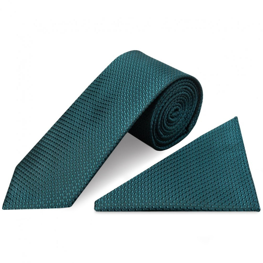 Teal Textured Classic Tie And Pocket Square Set 1