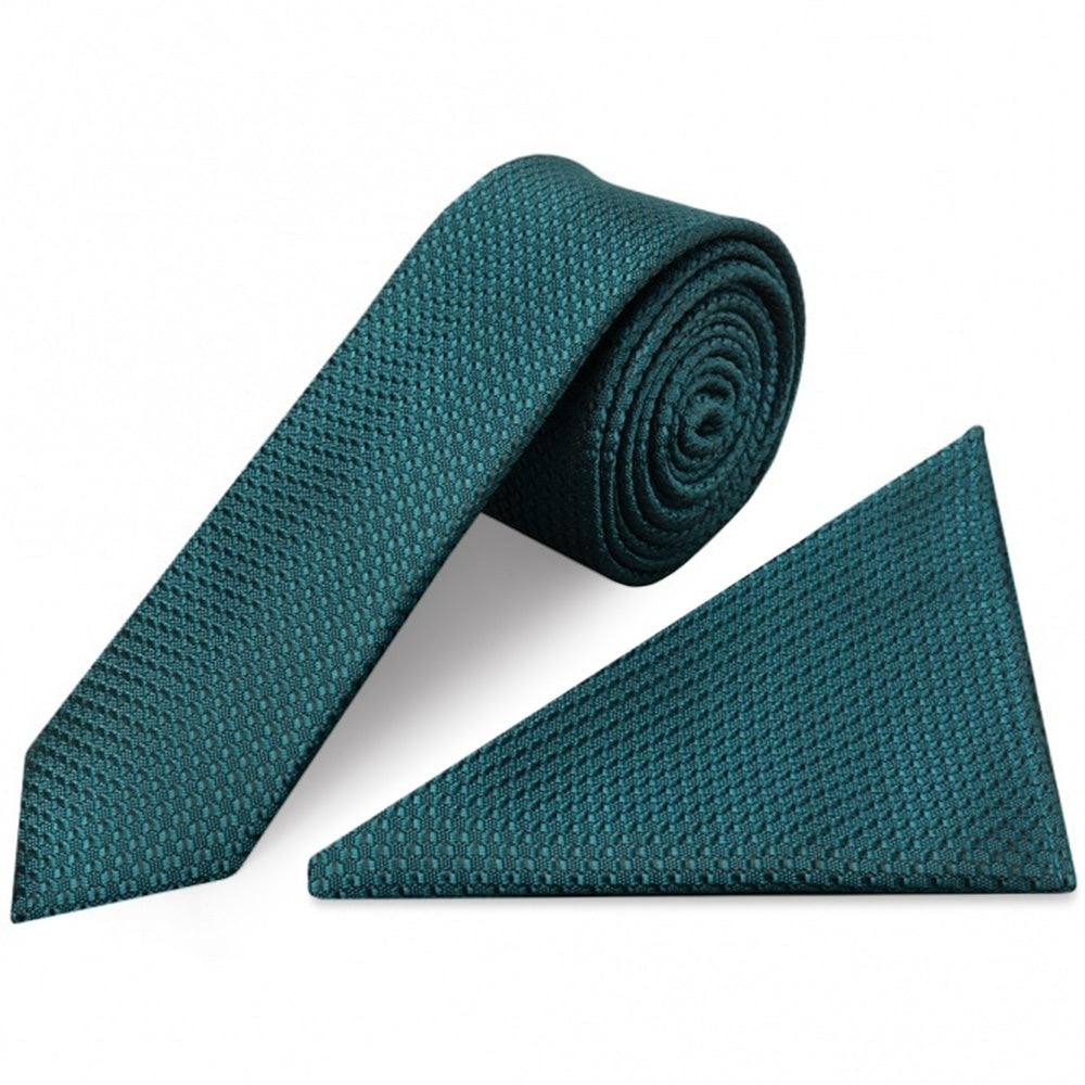 Teal Textured Skinny Tie And Pocket Square Set 1