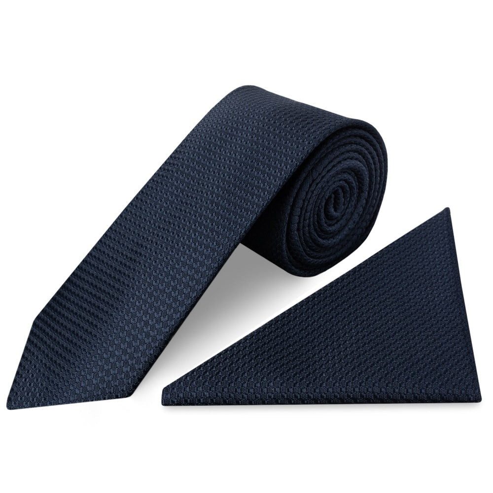 Navy Textured Classic Tie And Pocket Square Set 1