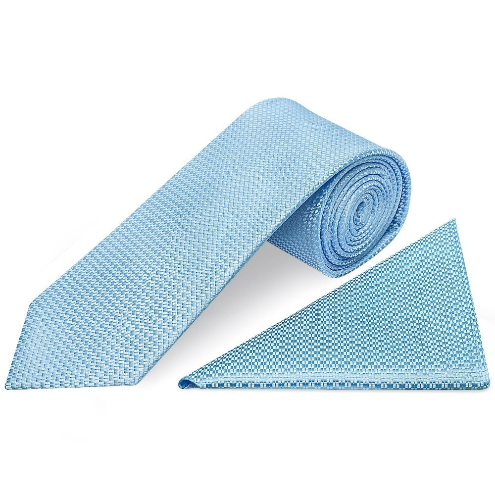 Dusty Blue Textured Classic Tie And Pocket Square Set 1