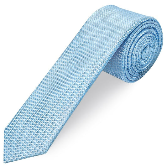 Dusty Blue Textured Skinny Tie And Pocket Square Set 2