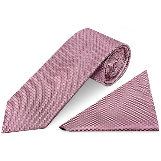 Dusty Pink Textured Classic Tie And Pocket Square Set 1