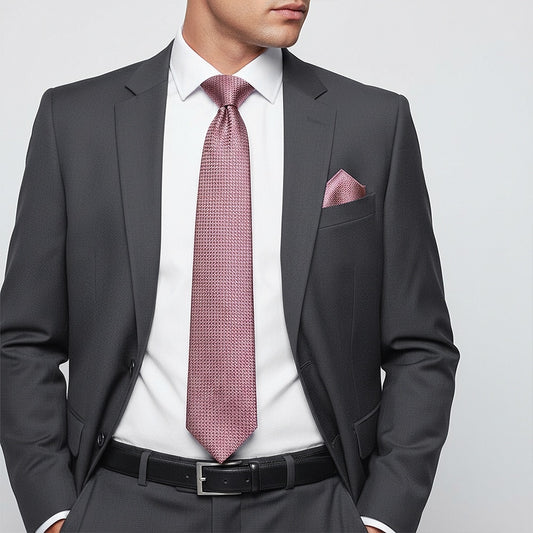 Dusty Pink Textured Classic Tie And Pocket Square Set 2