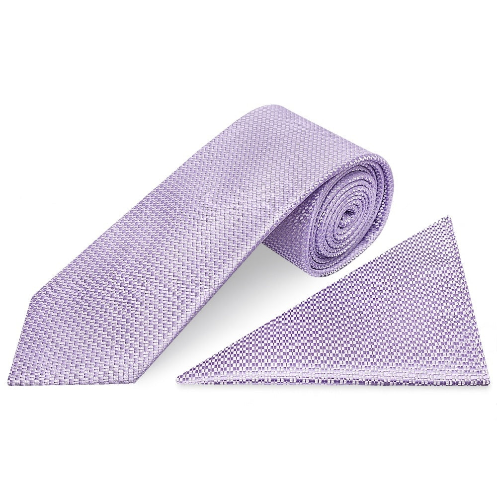 Lilac Textured Classic Tie And Pocket Square Set 1