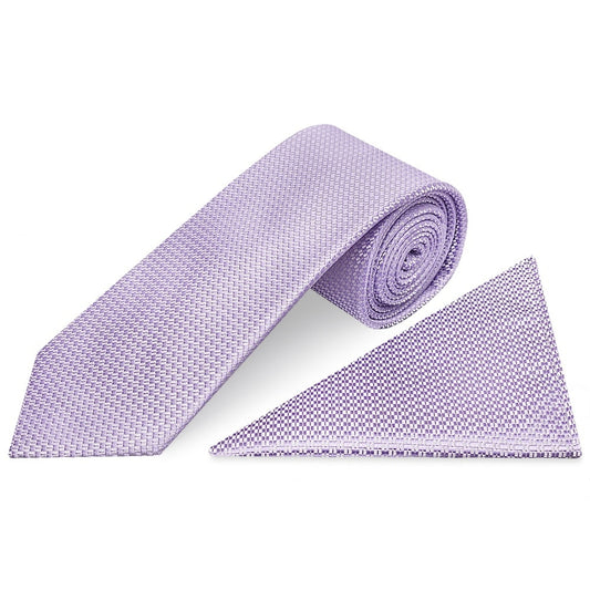Lilac Textured Classic Tie And Pocket Square Set 1