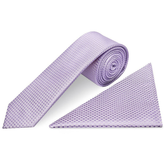 Lilac Textured Skinny Tie And Pocket Square Set 1