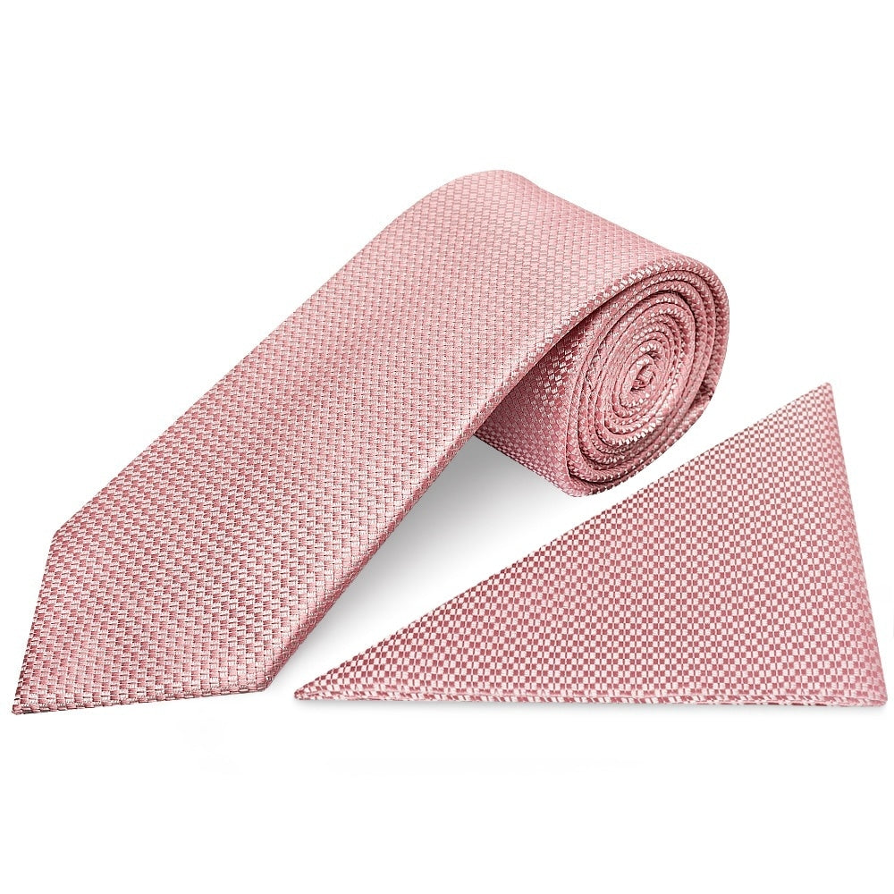 Rose Gold Textured Classic Tie And Pocket Square Set 1