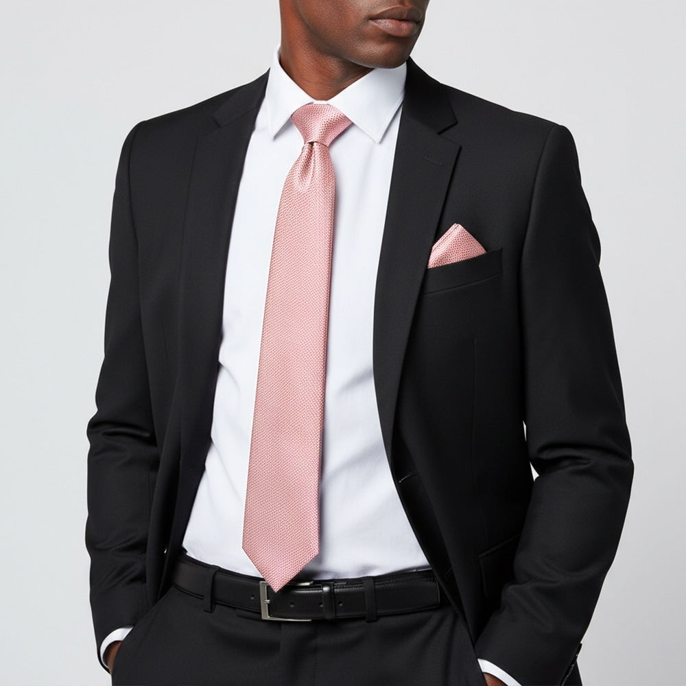 Rose Gold Textured Classic Tie And Pocket Square Set 2
