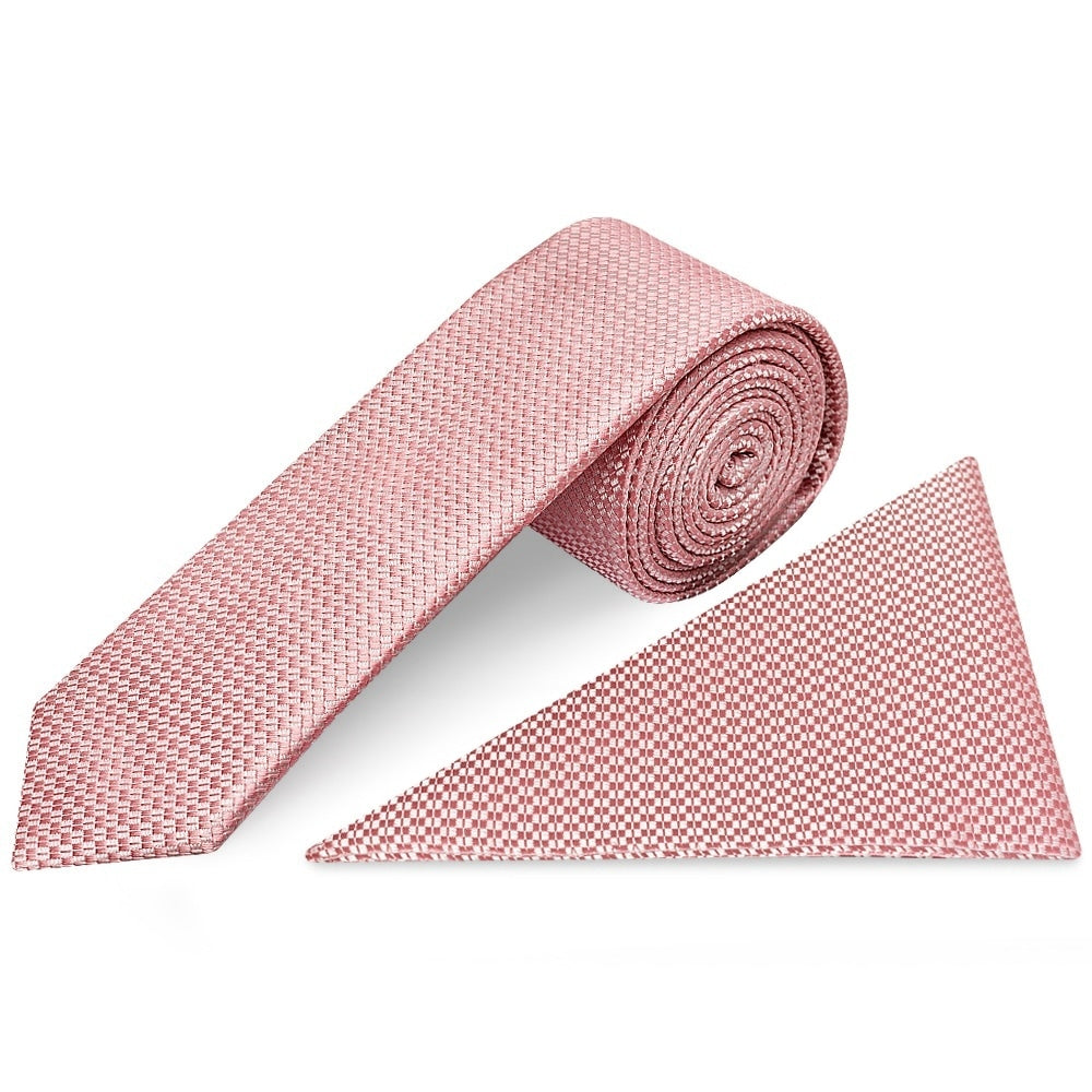 Rose Gold Textured Skinny Tie And Pocket Square Set 1