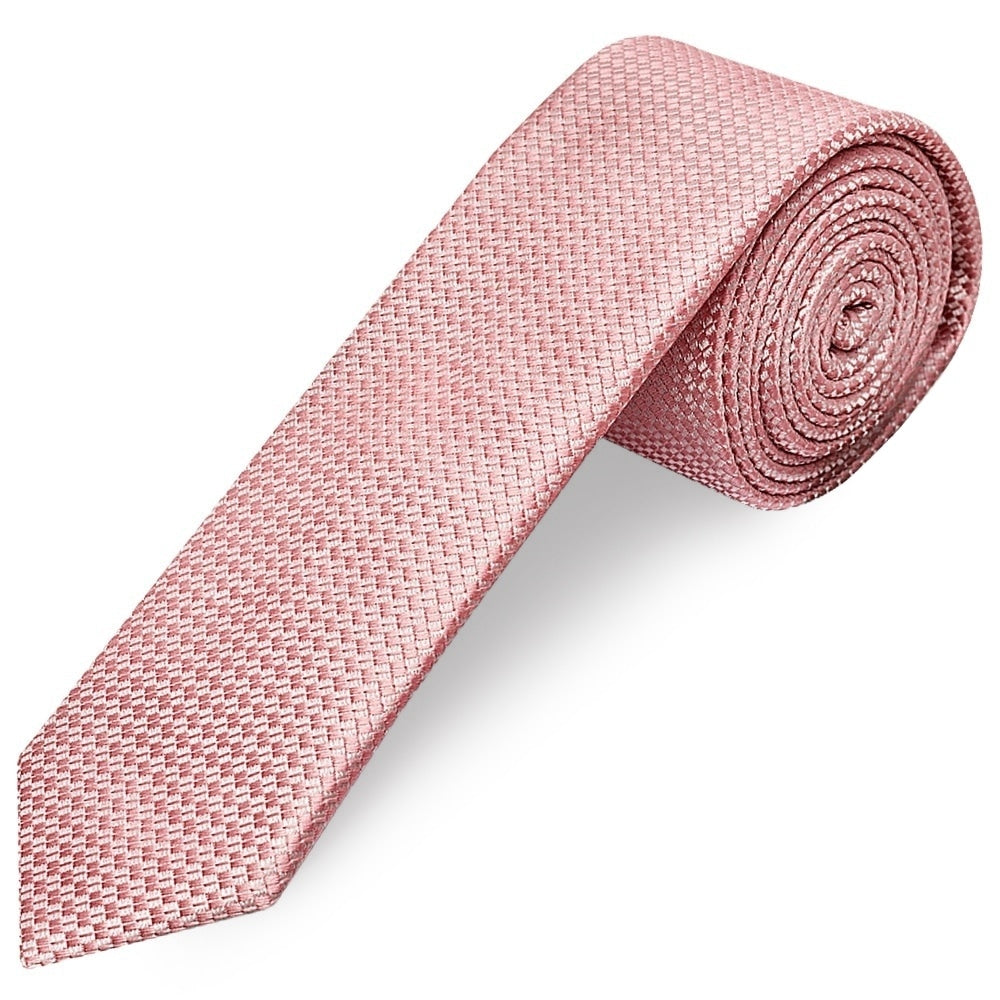 Rose Gold Textured Skinny Tie And Pocket Square Set 2