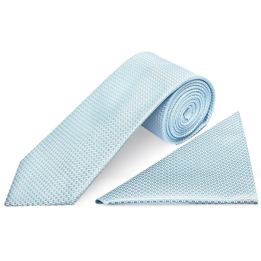 Sky Blue Textured Classic Tie And Pocket Square Set 1