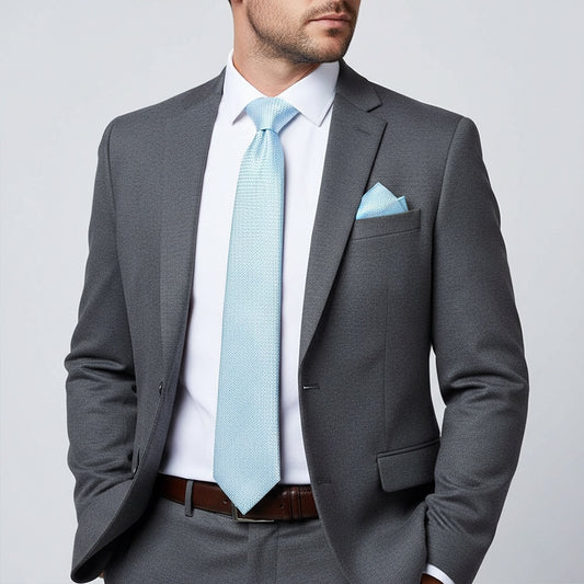 Sky Blue Textured Classic Tie And Pocket Square Set 2