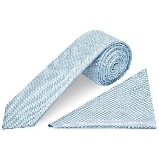 Sky Blue Textured Skinny Tie And Pocket Square Set 1