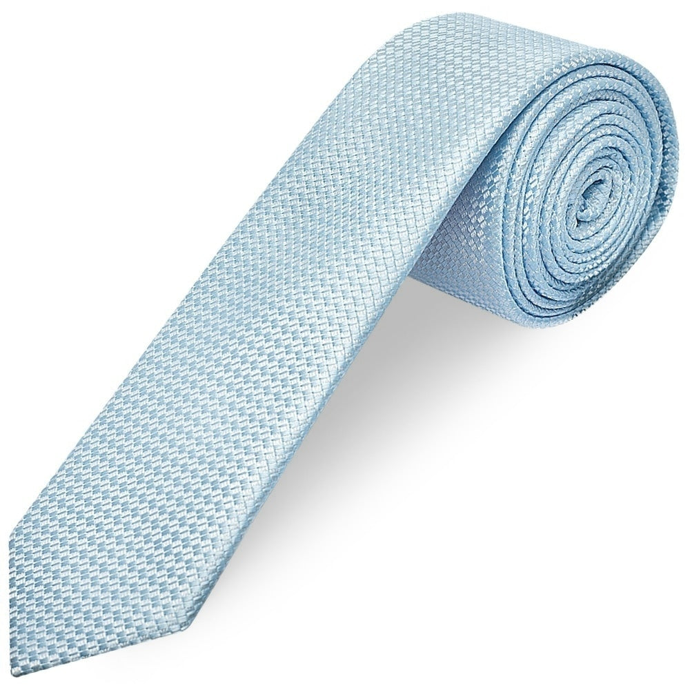 Sky Blue Textured Skinny Tie And Pocket Square Set 2