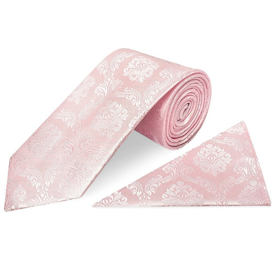 Blush Pink Paisley Classic Mens Tie And Pocket Square Set 1