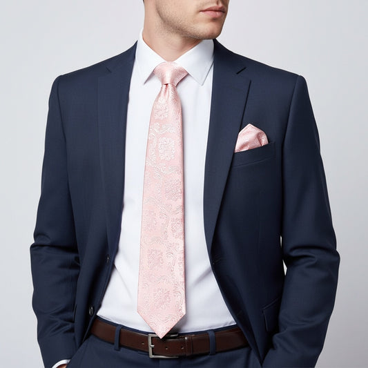 Blush Pink Paisley Classic Mens Tie And Pocket Square Set 2