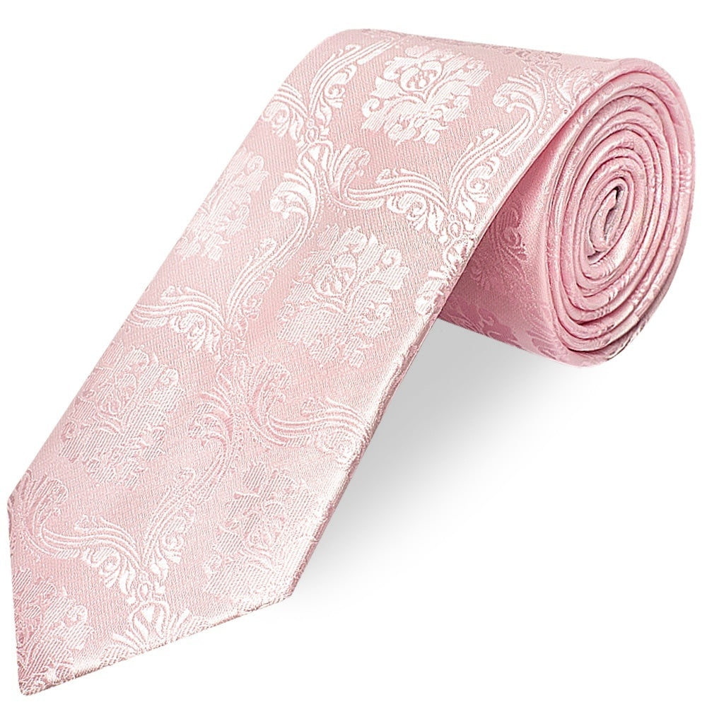 Blush Pink Paisley Classic Mens Tie And Pocket Square Set 3