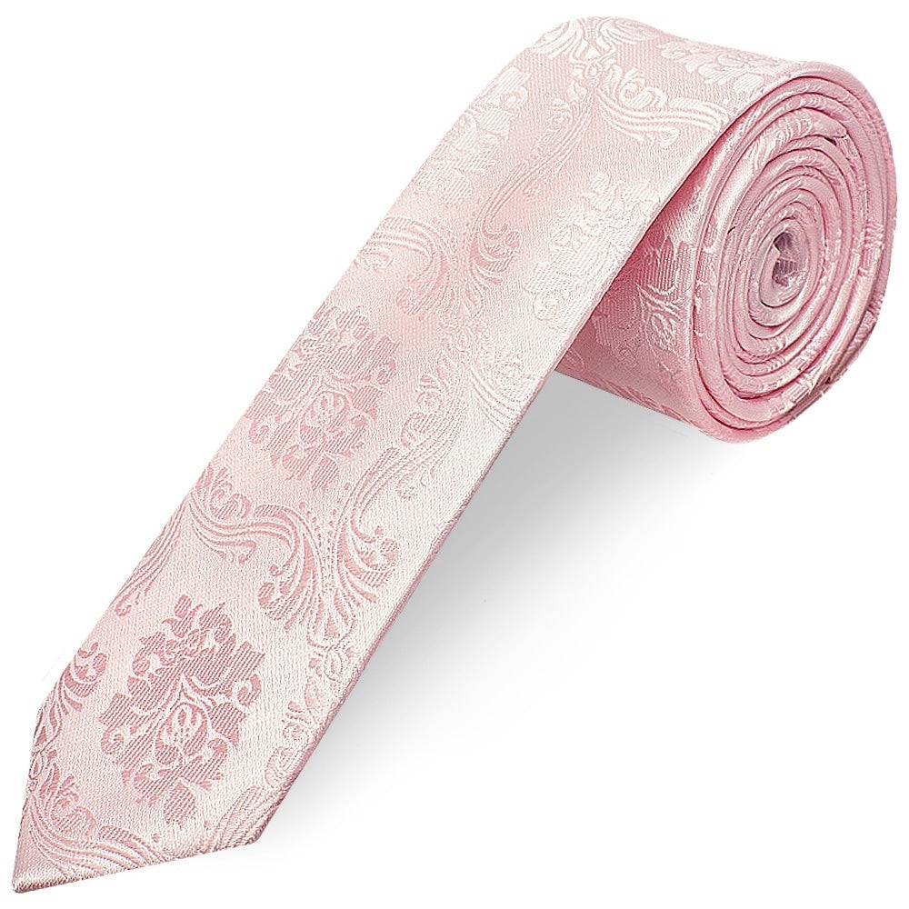 Blush Pink Paisley Skinny Boys Tie And Pocket Square Set 2