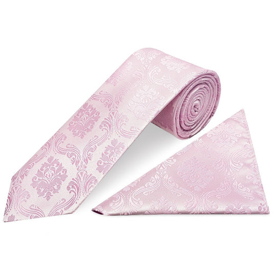 Light Dusty Pink Paisley Classic Mens Tie And Pocket Square Set 1